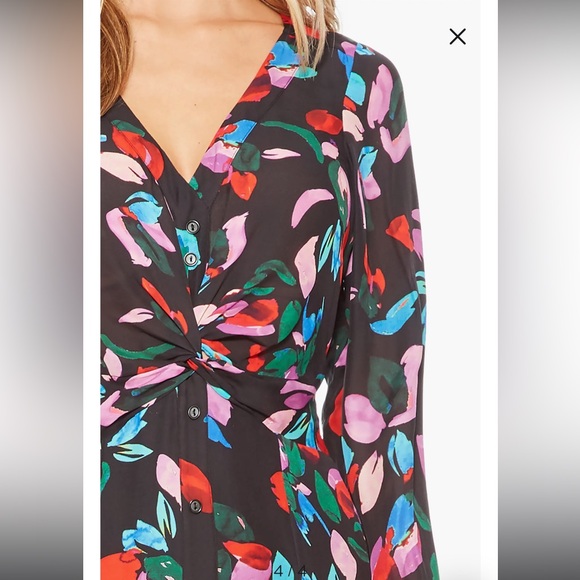 ✨ Parker Cora Silk Blend Multicolor Floral Print Long Sleeve Midi Dress ✨ - Picture 6 of 16